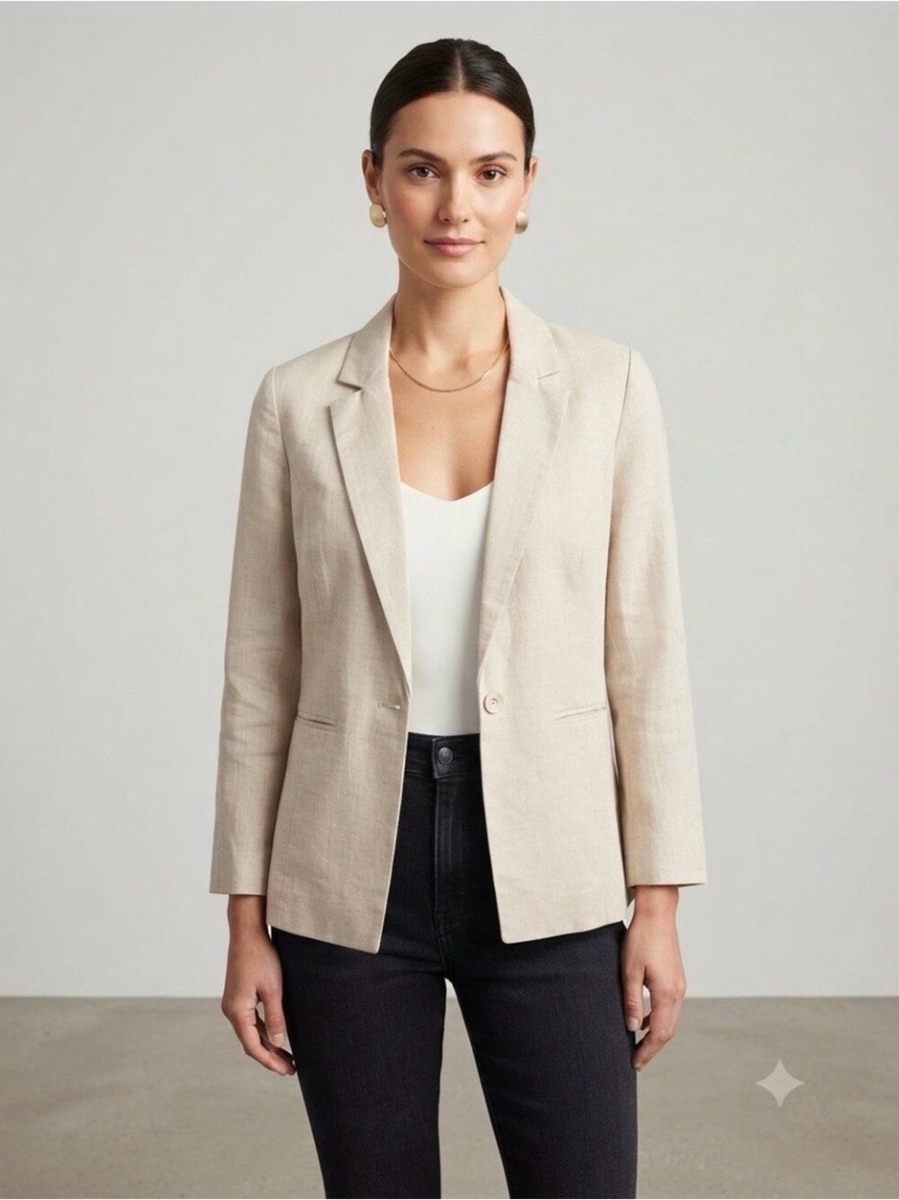 LOVE TREE Beige 100% Linen
Blazer Jacket Women Single Button
Tailored Chic S/XS